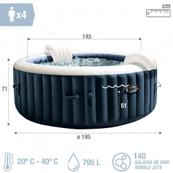Spa Hinchable INTEX PureSpa Plus Burbujas Ø196x71cm para 4 Personas