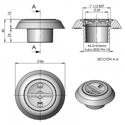 Boquilla de Aspiración Ø 50 PN10 AstralPool 24415 Gris antracita