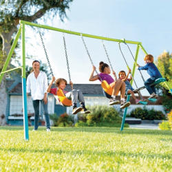 INTEX Double Garden Swing Set with Seesaw for 4 Children  Reinforced Galvanized Steel Frame