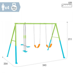 INTEX Double Garden Swing Set with Seesaw for 4 Children  Reinforced Galvanized Steel Frame