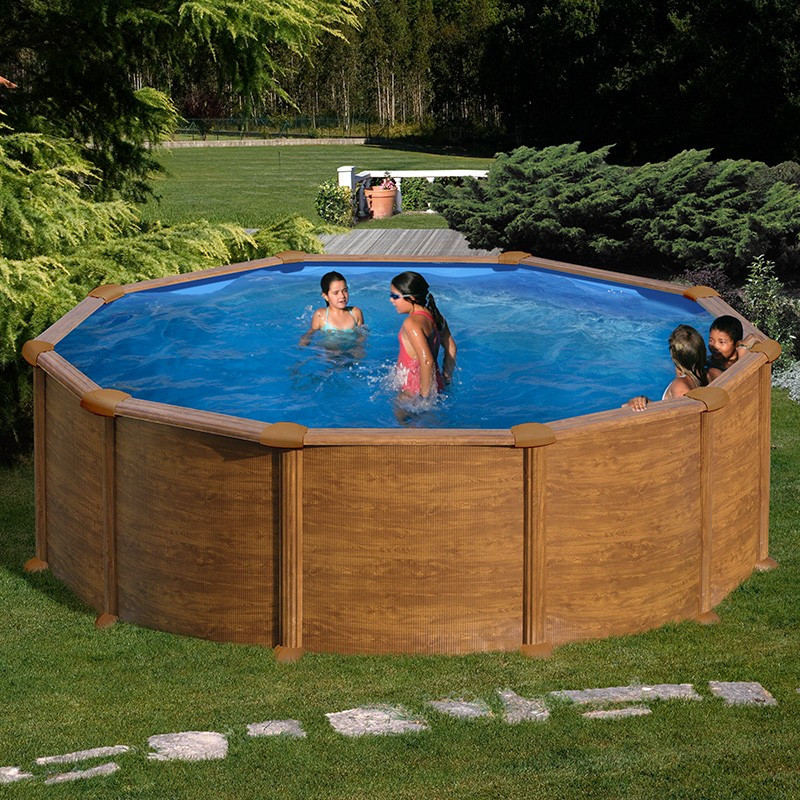 Piscina Desmontable Gre Mauritius Circular de Acero Imitación Madera