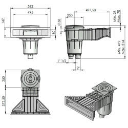 Skimmer Norm 17.5 L square lid for Concrete Pools