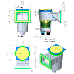 Skimmer 17,5 L. boca Stad. piscina liner y prefabricada