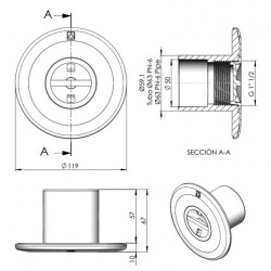 Boquilla aspiración encolar Ø63 y Ø50mm piscina hormigon