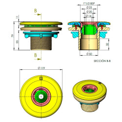 Return inlet nozzle Multiflow roscar for pools liner
