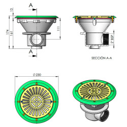 Main Drain Ø210 mm with ABS Grille AstralPool