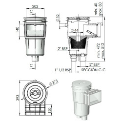Skimmer 17,5 L Standard Opening Concrete Pools
