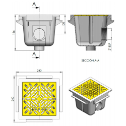 Main Drain with ABS Grille Square 210 X 210 mm AstralPool for Pisc. Concrete