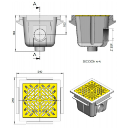 Sumidero con rejilla ABS cuadrado 210 x 210 mm AstralPool para Pisc. Hormigón
