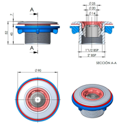 Return inlet nozzle Multiflow rosca ext. 2" int. 1½"