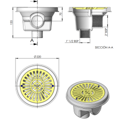 Main Drain Circular Ø 200 mm Pisc. Horm. Grille Plana