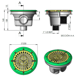 Main Drain Circular Ø200 mm Grille Plana Pool liner Astral