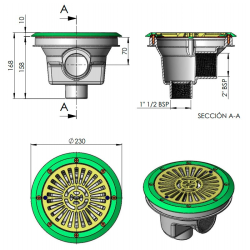 Sumidero circular Ø200 mm rejilla plana piscina liner Astral