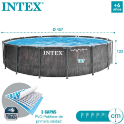 Piscina Intex Greywood Prism Frame 457x122cm con dep. cartucho y escalera 26742NP