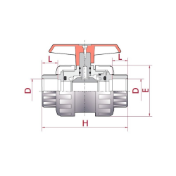 valve bola en PVC-U Serie PN10. Antiblock D-50 mm