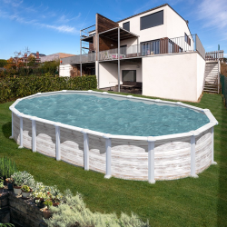Above-Ground Pool GRE Islandia Oval steel Wood Effect 610 X 375 X 132 cm