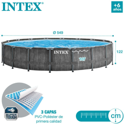 Piscina Intex Greywood Prism Frame 549x122cm con dep. cartucho y escalera 26744NP