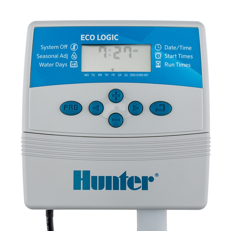 Programador de riego residencial para interiores Hunter Eco-Logic 4 ESTACIONES