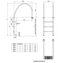 Escalera para piscina con rebosadero AISI-316 AstralPool 2 peldaños + peldaño de seguridad