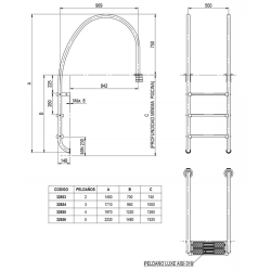 Ladder for with Overflow Channel AISI-316 AstralPool 4 steps + step safety