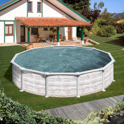 Above-ground pool GRE Groenlandia circular imitación madera 132 cm altura
