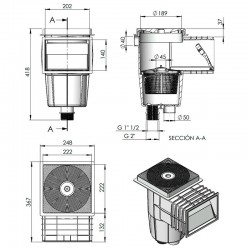Skimmer 15 L. opening standard for pool concrete