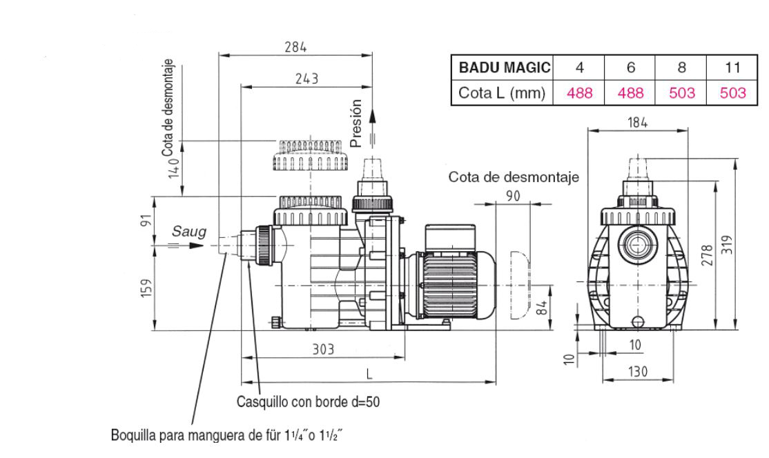 Dimensiones bomba Badu Bettar de Speck